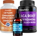 5-in-1 Ceilão Canela (120ct), 4-in-1 Biotina Colágeno Queratina Serra Palmetto (2 fl oz - 1 Pack) e 6-in-1 Maca Root Ashwaganda (120ct) Bundle - Energia, Mood, Cabelo, Pele e Imune Suporte Suplemento