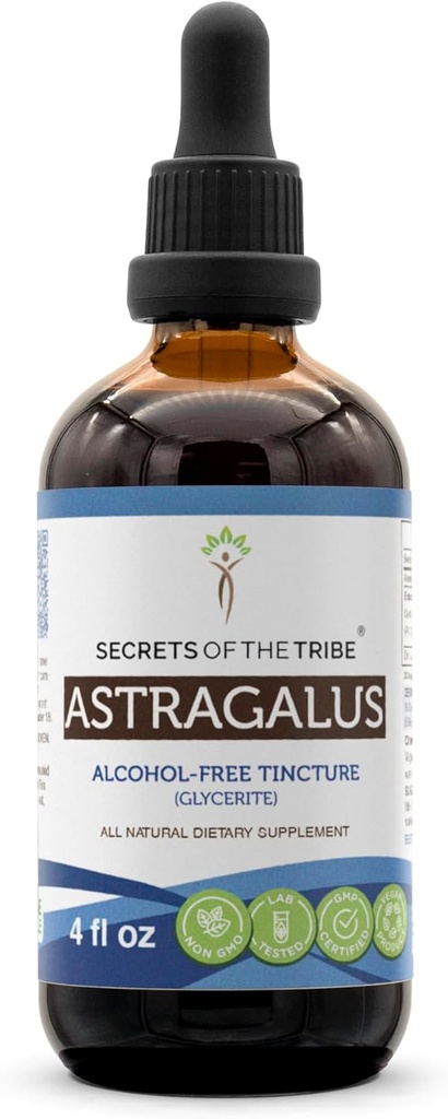 Segredos da tribo Astragalus Tintura Extrato Líquido Livre de Álcool, Astragalus (Astragalus membranaceus) Raíz seca (4 FL OZ)