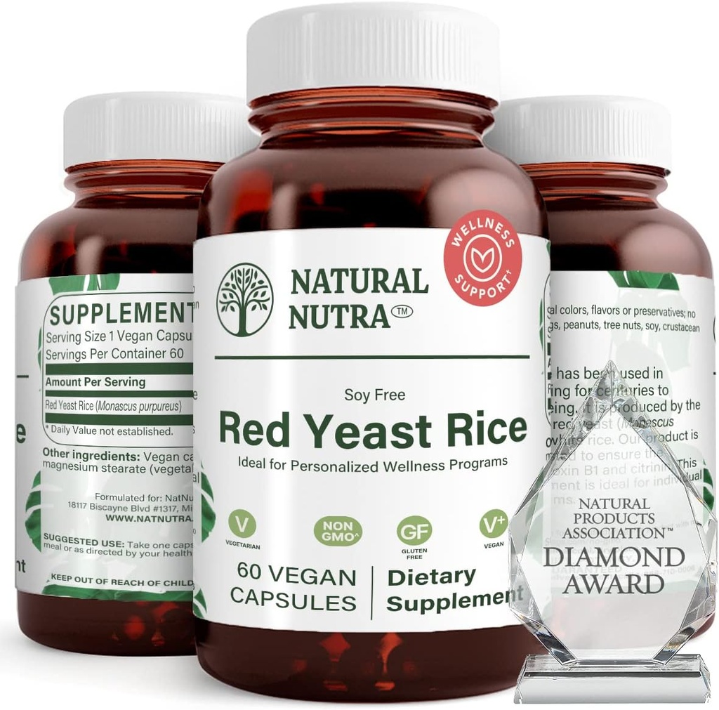 Extrato de arroz de fermento vermelho natural Nutra, suporte cardiovascular, ajuda a melhorar a imunidade, ajuda a manter as gorduras do corpo e saúde do coração, melhorar a digestão, suplementos sem glúten, 600 mg 60 cápsulas (3 pacote)