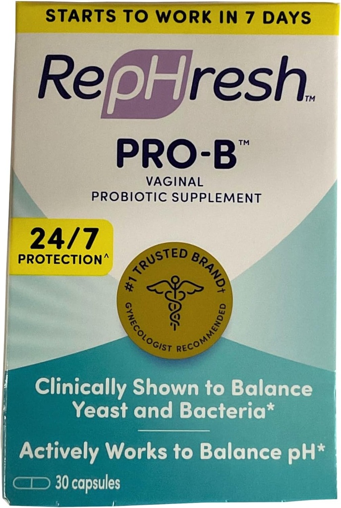 RepHresh Pro-B Suplemento probiótico vaginal, Balanças Levedura e Bactérias, Suporta equilíbrio de pH, 30 Cápsulas