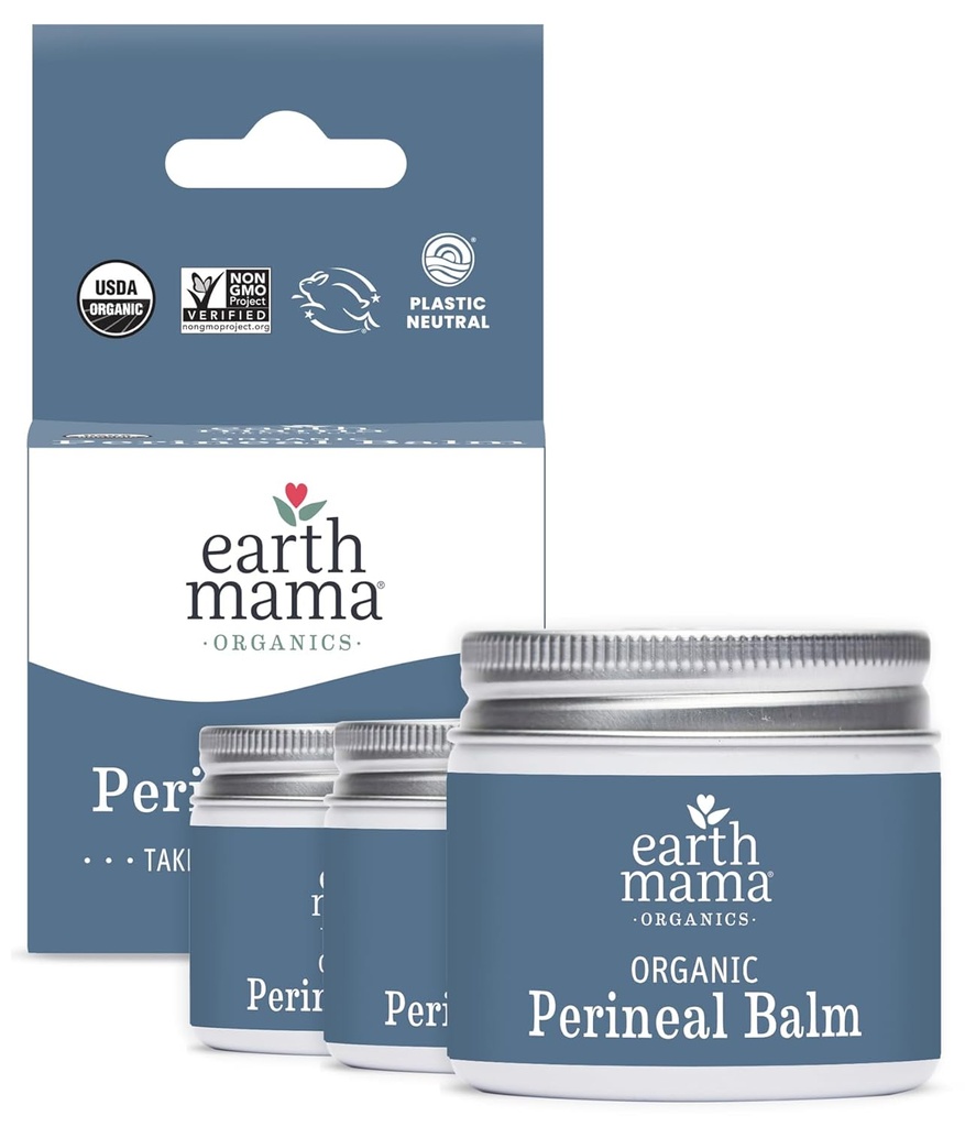 Terra Mama Balm Perineal Orgânico Naturalmente Resfriamento Ervas Salva para gravidez e alívio pós-parto com Bruxa Hazel & Calendula, Cuidados Essenciais Femininos, Sem Benzocaína ou Butano, 2-Oz (3-Pack)