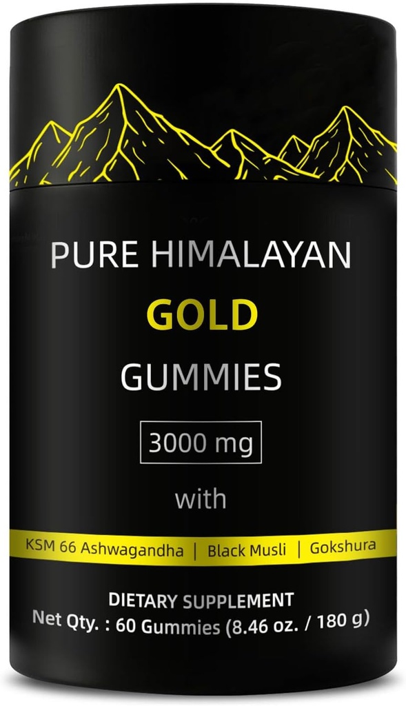 Pure Himalayan Gold Gummies Rico em Ashwagandha, Gokshura Fulvic Acid 85 Micronutrientes para homens, Mulheres □ Não adicionado de açúcar □ Não-GMO