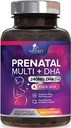 Vitaminas pré-natais com ácido fólico e DHA, apoio ao desenvolvimento do cérebro fetal com folato e Omega 3, multivitamina pré-natal para mulheres, vitamina A, C, D, B6, B12 e ferro, suplemento de gravidez - 120 Softgels