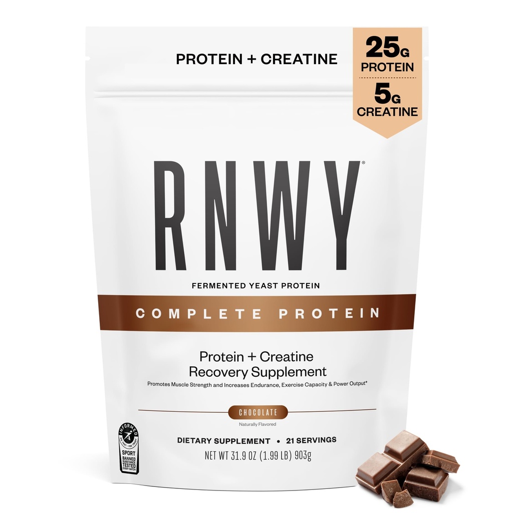 RNWY proteína completa, 25g proteína de levedura + 5g creatina mono-hidratado, Vegan, Dairy-Free, Informado esporte certificado, Recuperação pós-trabalho para a resistência Atletas, Chocolate, 21 Servings