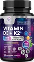 Vitamina D3 K2 - 5000 iu Vitamina D3 & 100 mcg Vitamina K2 (MK-7) Complexo para Apoio Imune - Apoio à Saúde Óssea, Dentes e Músculo - Berry Chewable, Gluten Free, Non-GMO, Bottled in USA - 120 Comprimidos
