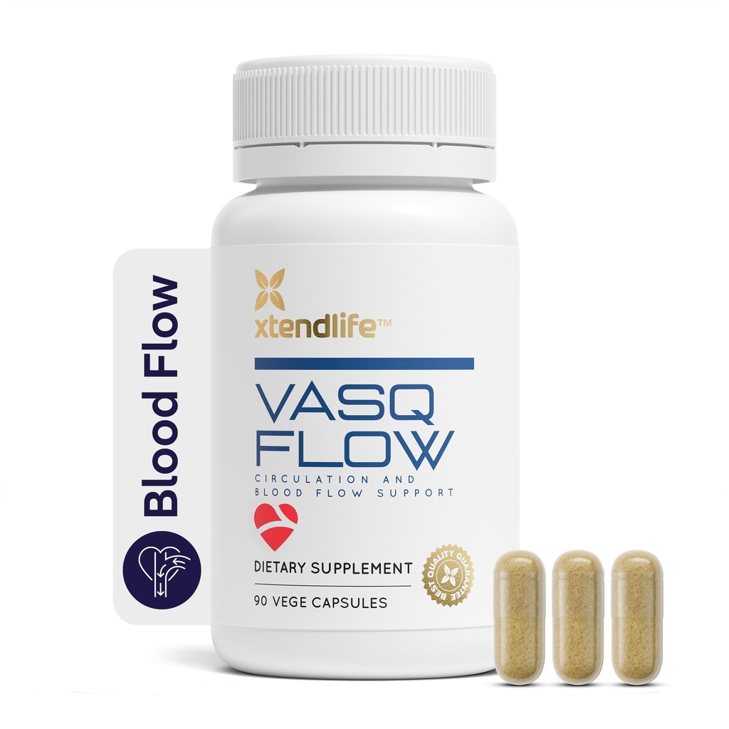 Xtendlife VasQFlow Nitric Oxide Booster - para circulação, fluxo de sangue, coração e músculo apoio com extrato de espinafre vermelho e alho envelhecido - 1 mês de fornecimento (90 contagem)