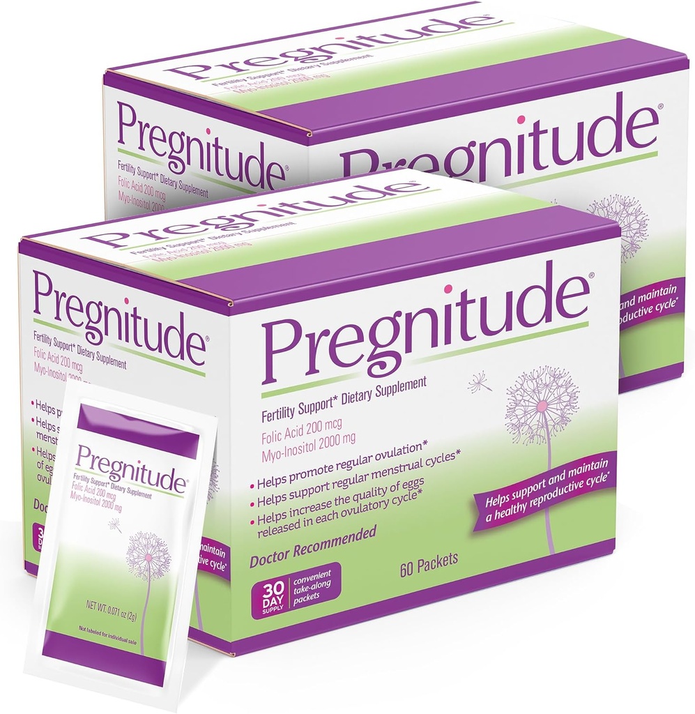 Suporte à Fertilidade Reprodutiva da Pregnitude - Ajuda a promover a Ovulação Regular - Ciclos Menstruais e Aumentar a Qualidade dos Ovos - Fornecimento 60 dias 120 pacotes