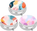 3 caixa de pílulas pacote, pequeno caso de pílulas para bolsa e bolso, bonito organizador de medicina de viagem, suporte de recipiente de medicina portátil para segurar vitaminas, medicação, óleo de peixe e suplemento, padrão de estilo de arte