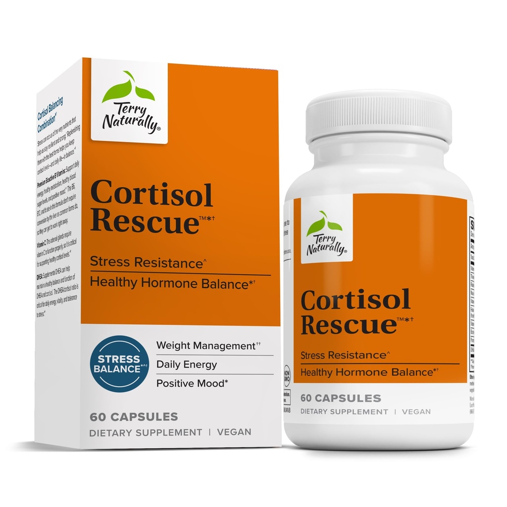 Terry Naturalmente Resgate de Cortisol - Suporte de resposta ao estresse com Vitaminas C & Bioativas B - Saúde Adrenal e Suplemento de Apoio Energético - 60 Cápsulas (60 Servimentos)