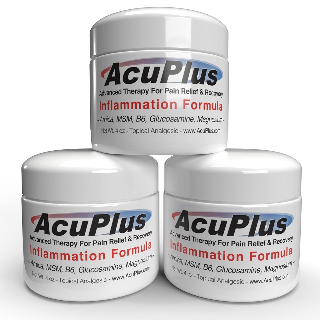 AcuPlus - Relívio de dor avançada creme anti-inflamatório tópico para acalmar a dor muscular e articular - artrite, bursite, & tendonite - fórmula de ação rápida com ingredientes naturais - 4 onças cada, pacote de 3