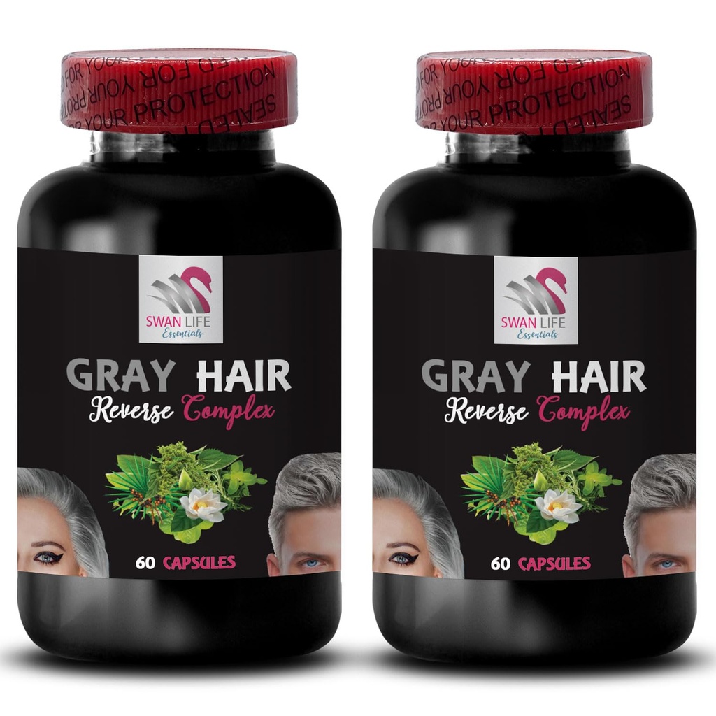 Restauração do cabelo - REVERSO CABELO GRANDE - Brilho do cabelo, Restaurar Vibrancy, Solução de cuidados do cabelo, Renovar a cor do cabelo, Restauração de cor, Tom de cabelo, Cabelo desafiador, Cor do cabelo Vibrante 2 Garrafas 120 Caps