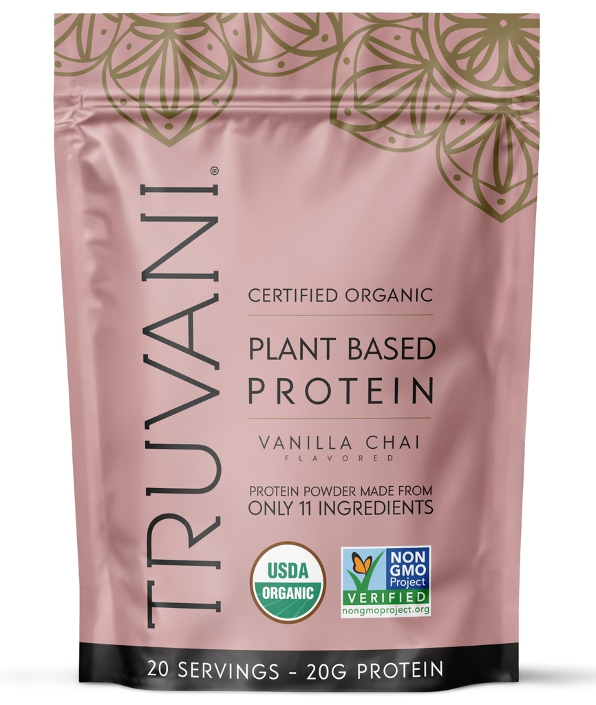 Truvani Vegan proteína de ervilha em pó ; Vanilla Chai ; 20g proteína baseada em plantas orgânicas  ; 20 Servings ; Keto ; Gluten & Dairy Livre ; Baixo Carbo