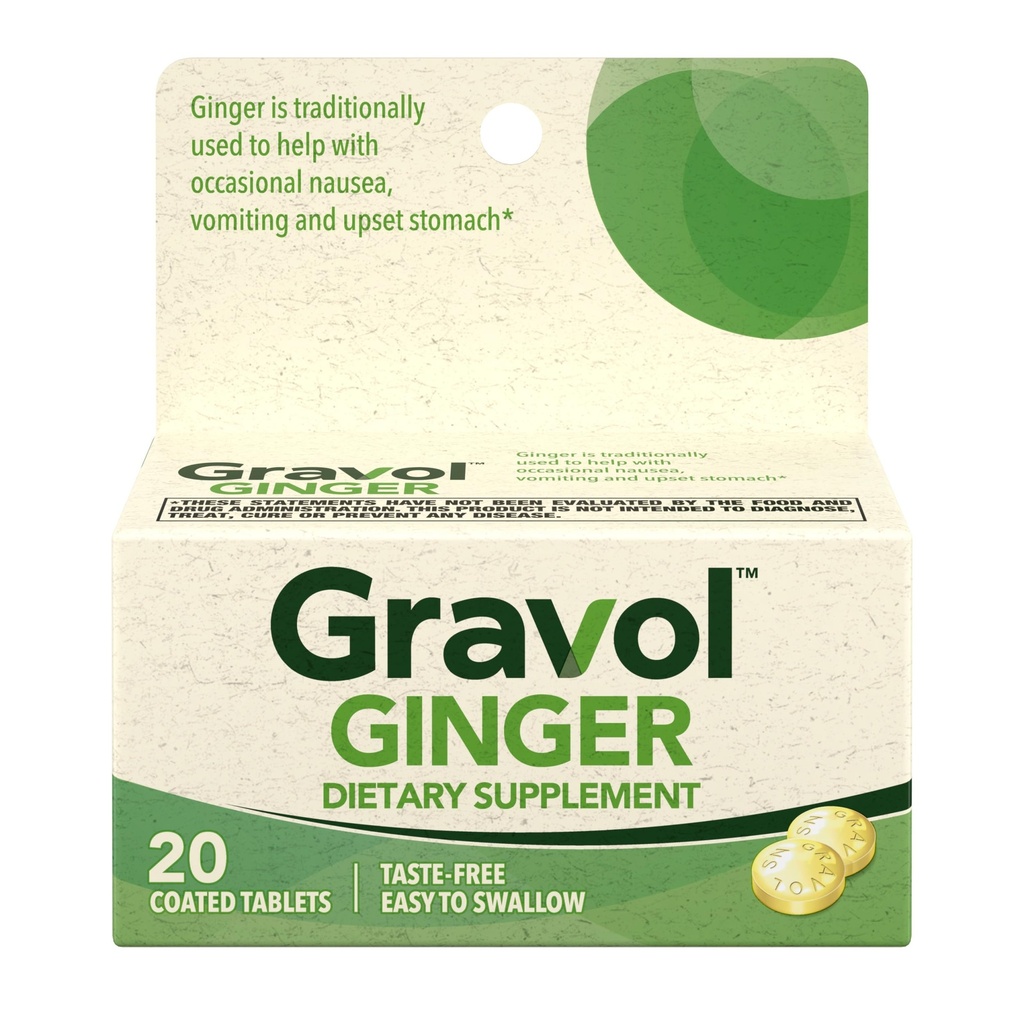 Comprimidos Gravol Ginger para Estômago e Náusea, 20ct