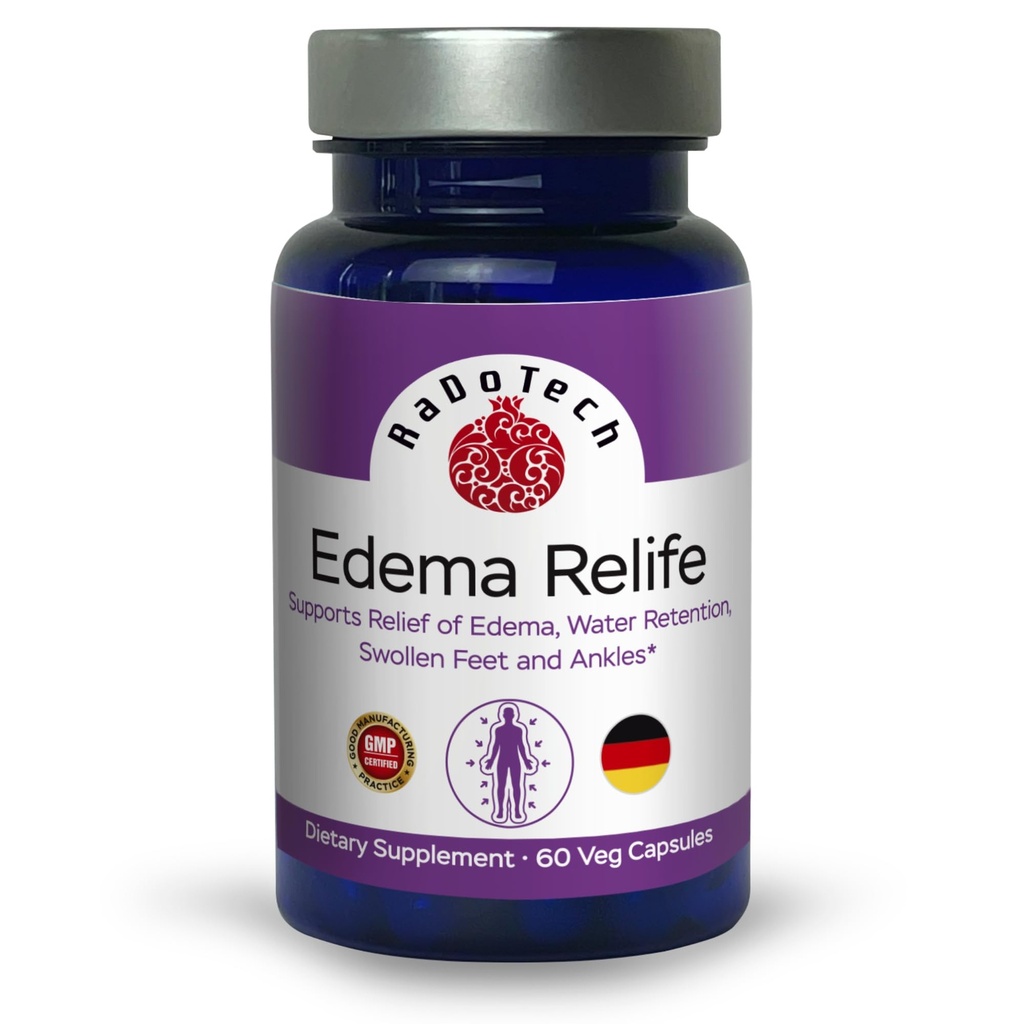 Edema Relife Support Alívio de Edema, Retenção de Água, Pés Inchados e Tornozelos 60 Veg Cápsulas GMP - (Pacote de 1)