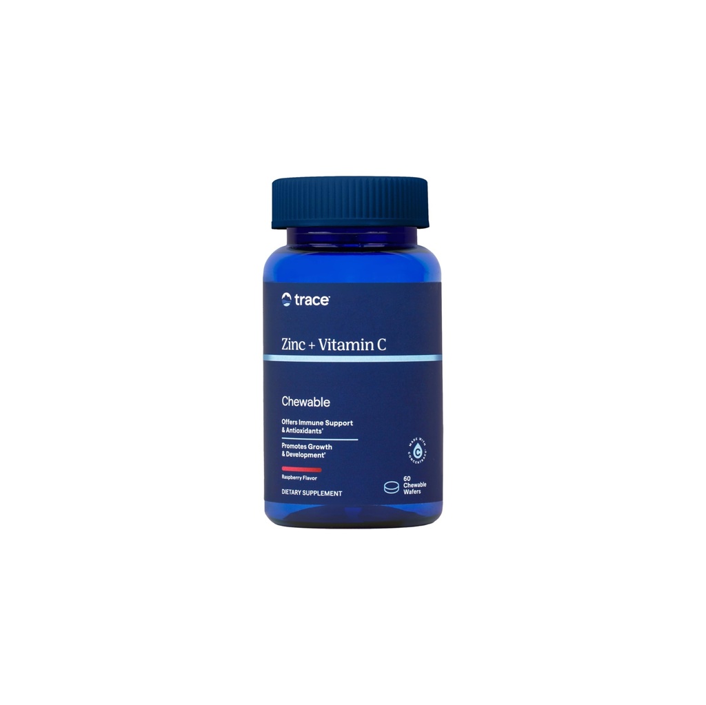 Trace Minerals Zinco + Vitamina C - Wafers mastigáveis para Imunidade e Apoio Antioxidante - Desenvolvimento saudável - função de enzimas - espectro completo de minerais iônicos - framboesa - 60 Servings
