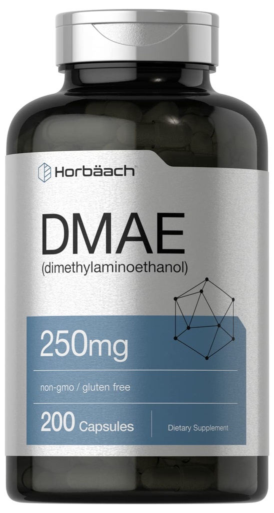 Horbaach DMAE Supplement (S) 250mg (S) 200 Cápsulas (S) Não-GMO, Gluten Free (S) DMAE Bitartrato