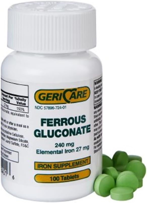 Gluconato ferroso de GeriCare 240mg 100 comprimidos Cada (Pacote de 6)