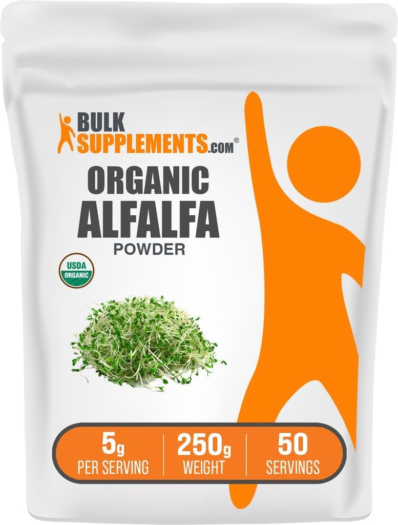 BulkSuplementos.com Grama Alfalfa orgânica em pó - Alfalfa Suplemento, Verde Superfood em pó - Vegan & Gluten Free, 5g por serviço, 250g (8.8 onças) (Pacote de 1)