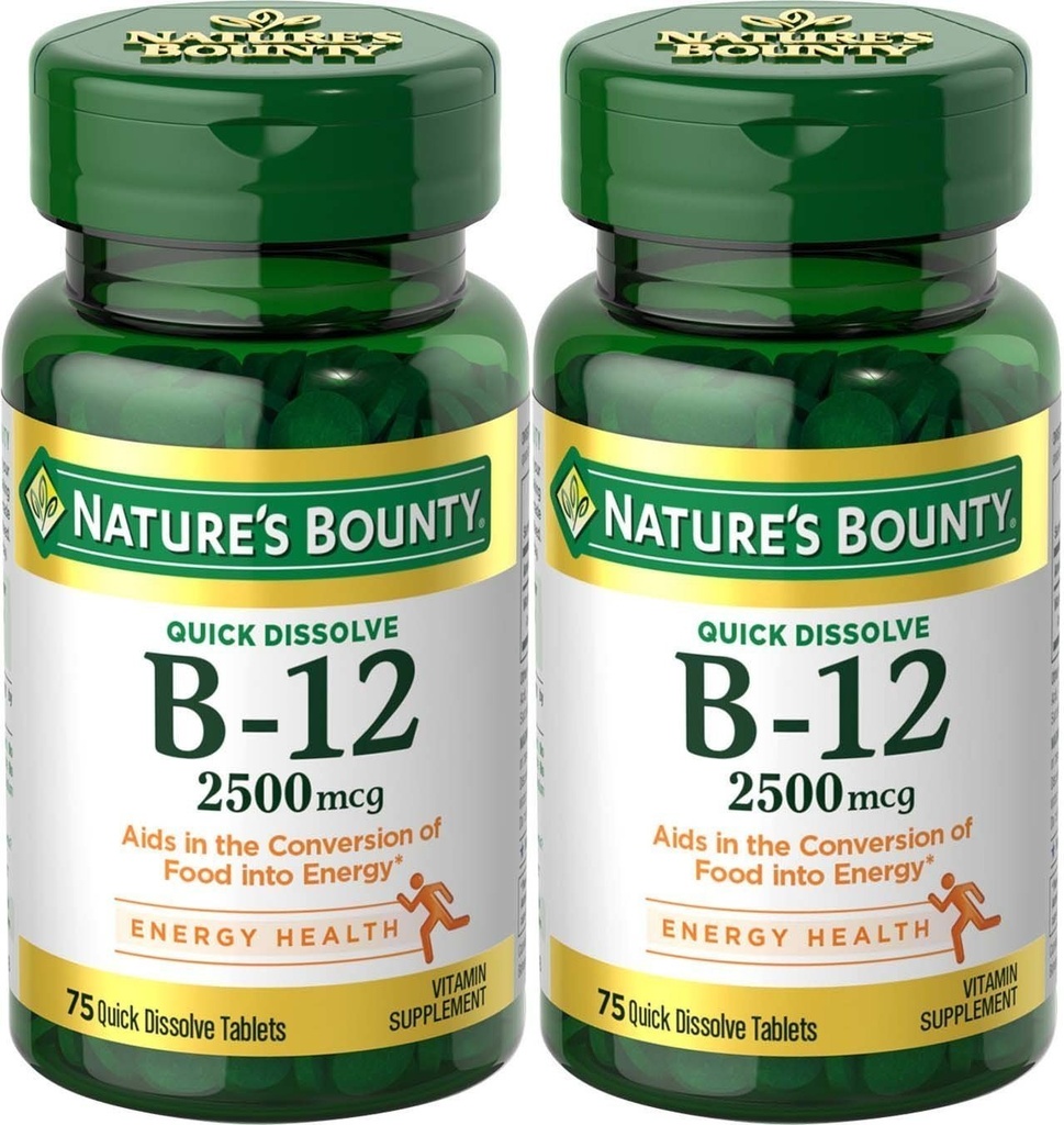 Naturezas Bounty Vitamina B-12, rápida dissolução, 2500 mcg, Natural Cherry Flavor 75 ct (2 pacote)