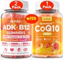 NEVISS 2Pack Vitamina ADK com pastilhas B12 + 1Pack CoQ10-250mg chicletes preenchidos