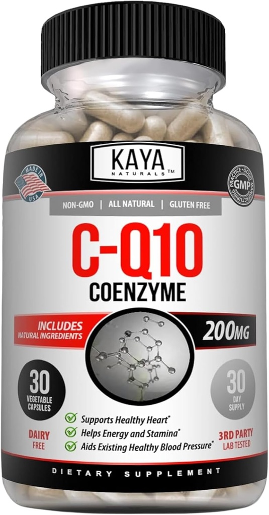 Kaya Naturals - CoQ10 Power Suplemento antioxidante - Aids na saúde do coração e função imune - Restaura a produção de celular diário e energia - 30 Cápsulas Veggie Co-Q10