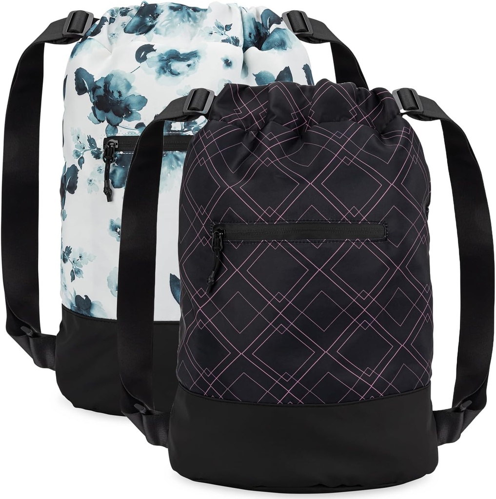 GOMOYO 2-Pack de mulheres Floral Plum Drawstring Backpack com alça ajustável do ombro, 18 x 14 x 7 polegadas, perfeito para o ginásio, viagens e durante a noite