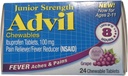 Comprimidos de Ibuprofeno mastigáveis Advil Junior, 100mg de uva, 24 comprimidos cada (Pacote de 4)