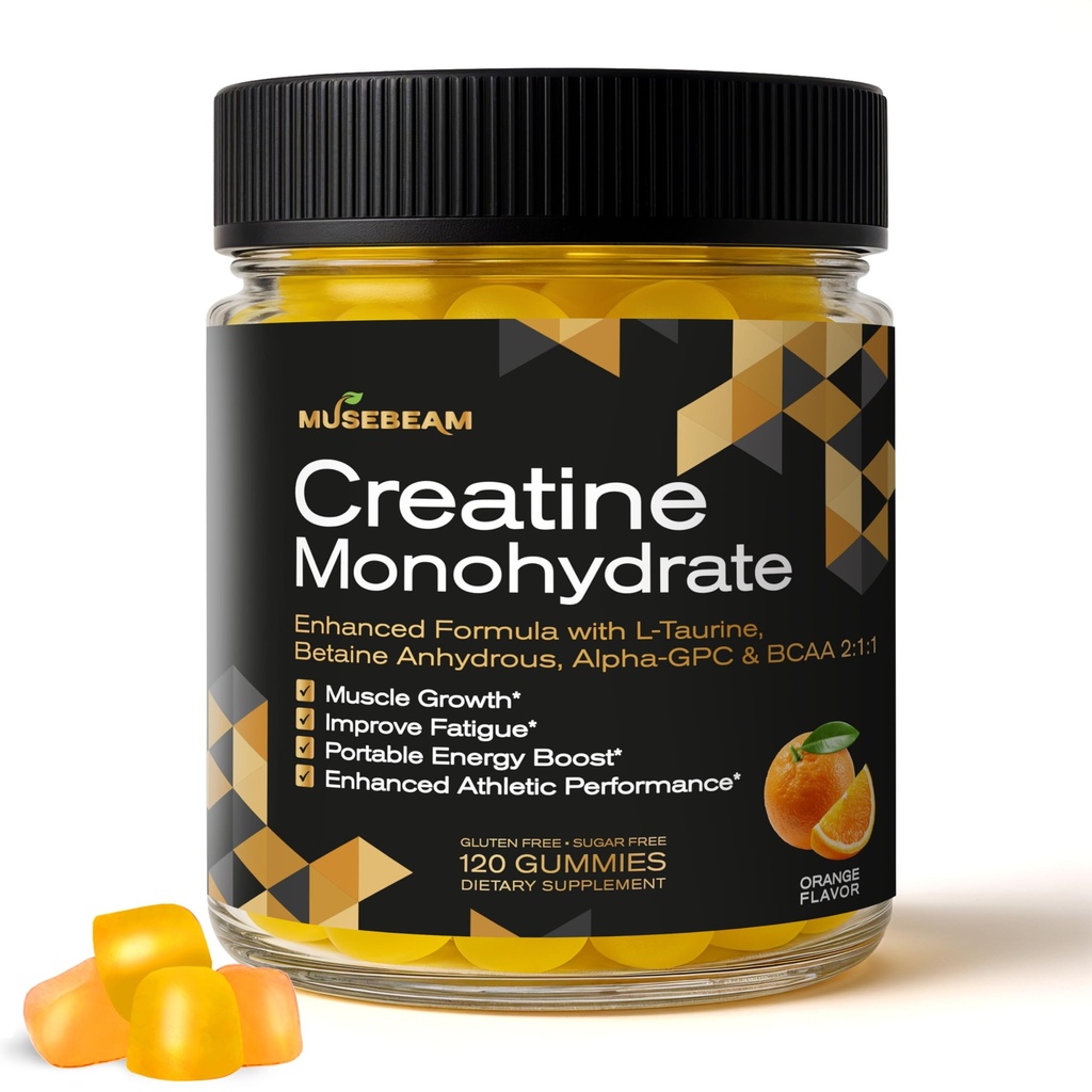 Creatina Mono-hidratada 5000mg Suplemento Gummies - com L-Taurine Betaine Anhydrous Alpha-GPC BCAA 2:1:1 - Açúcar sem glúten para homens