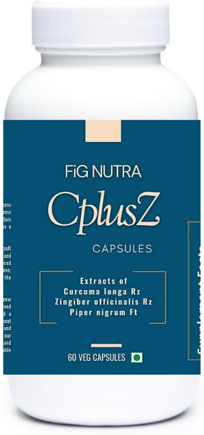 CPlusZ da FiG Nutra: Curcumina de alta potência com extratos de pimenta preta e gengibre – Fórmula aprimorada para suporte conjunto e metabólico e antioxidante – 60 tampas de Veg