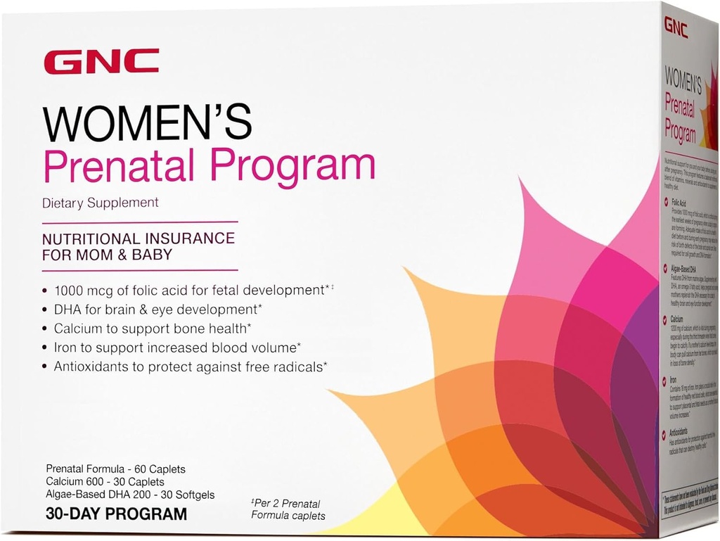 Programa pré-natal feminino do GNC, sistema de suplemento diário, apoia o desenvolvimento saudável para seu bebê com zinco e ferro para necessidades fetais, pré-natal alvo e gravidez essenciais, 30 pacotes