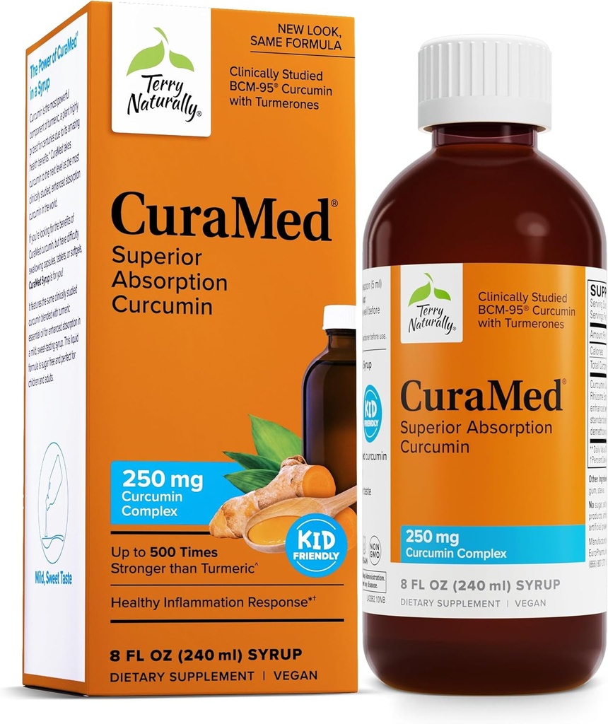 Terry Naturalmente CuraMed Xarope - Cérebro & Imune Saúde Suplemento de Apoio - Curcumin Absorção Fórmula com óleo essencial açafrão - Gluten-Free & Vegan Suplemento - 8 fl oz