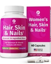 1 Pele de cabelo corporal e unhas Vitaminas com biotina – Suplemento de crescimento do cabelo para mulheres e homens com 26 vitaminas, minerais e extratos de ervas – Cabelo mais forte, pele saudável & unhas – 60 cápsulas Vegan