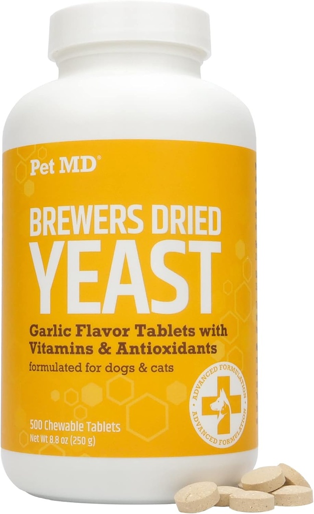 Animais de estimação MD Alho & Brewers Levedura para cães e gatos - Alho e Levedura Plus Antioxidantes - Brewer's Yeast Tablets para cães e gatos - Vitamina B 1 & Vitamina C - 500 ct