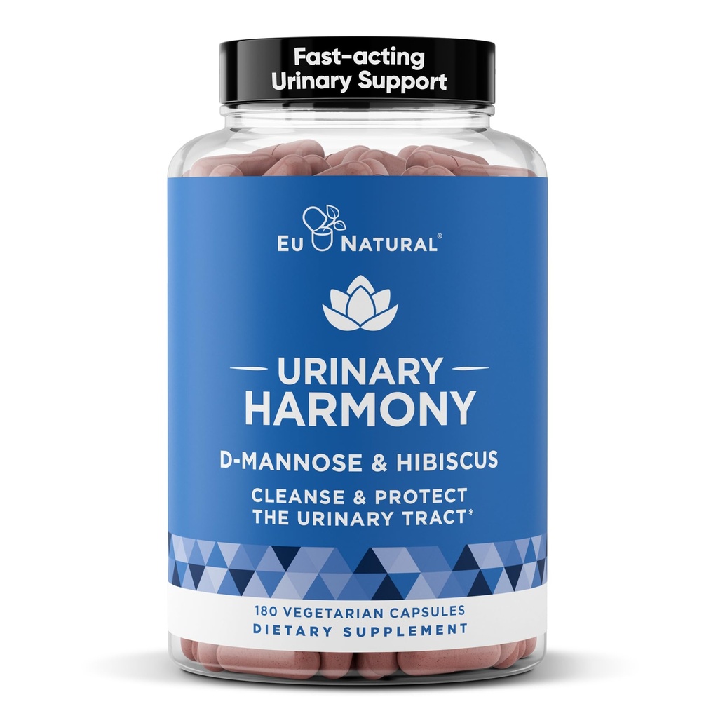 Urinary Harmony D-Mannose Supplement – Urinary Tract Health for Women – Cleanses and Flushes the Urinary System – Potent fórmula de força clínica com DMannose e Hibiscus – 180 cápsulas de ação rápida