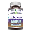 Fórmulas surpreendentes Suplemento L-Arginina 500 Mg 250 Cápsulas Suplemento Aminoácido para Homens e Mulheres Não-GMO Glúten Grátis