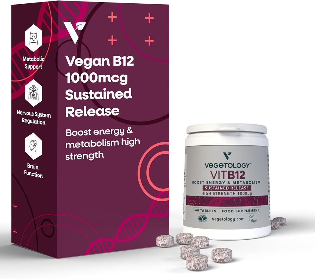 Suplementos Vitamina B12 – Vegan B12 Vitaminas para apoio energético – VIT B12 Suplementos Vitamina para todas as idades – Vitamina B12 1000 Mcg (60 Tabs)