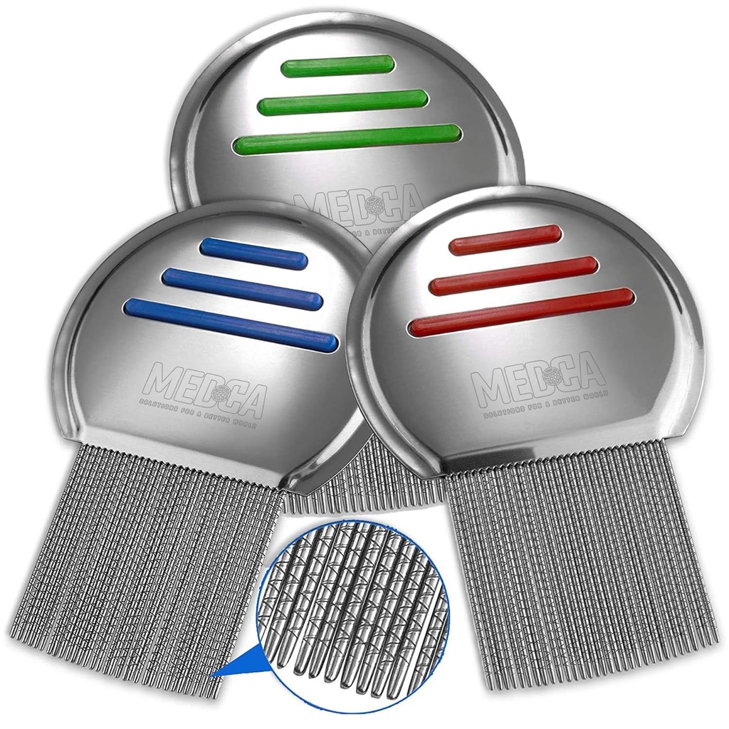 Lice Comb - (Pacote de 3) Tratamento de piolhos de cabeça que é individualmente embalado profissional de aço inoxidável Louse e Nit Combs remove ovos com pontas arredondadas para o conforto