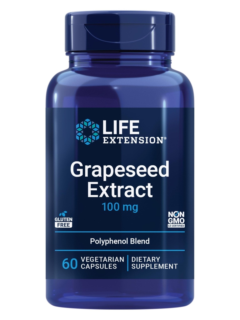 Extrato de uva de extensão da vida, vitamina C, cálcio, resveratrol, polifenóis, saúde cardiovascular, proteção antioxidante, sem glúten, não-GMO, vegetariana, 60 Cápsulas
