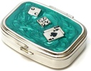 9338 Retangular pequena caixa de pílulas organizador Aqua Green Silver Poker & Dice Mulheres viagem caso caixa bolsa bolso recipiente diário portátil Medicina Vitamina Box Medicação Suplemento Mini armazenamento