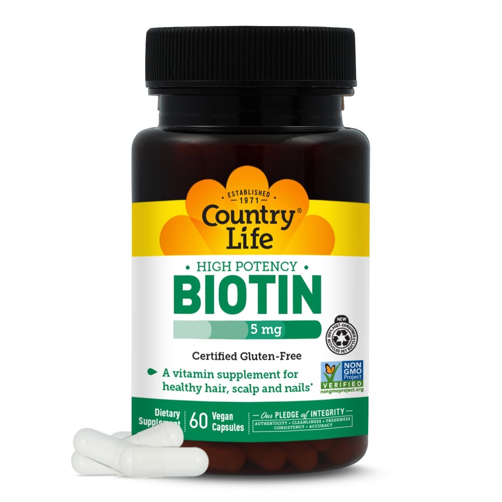 País Vida - Biotin alta potência, 5 mg - 60 Cápsulas Vegan