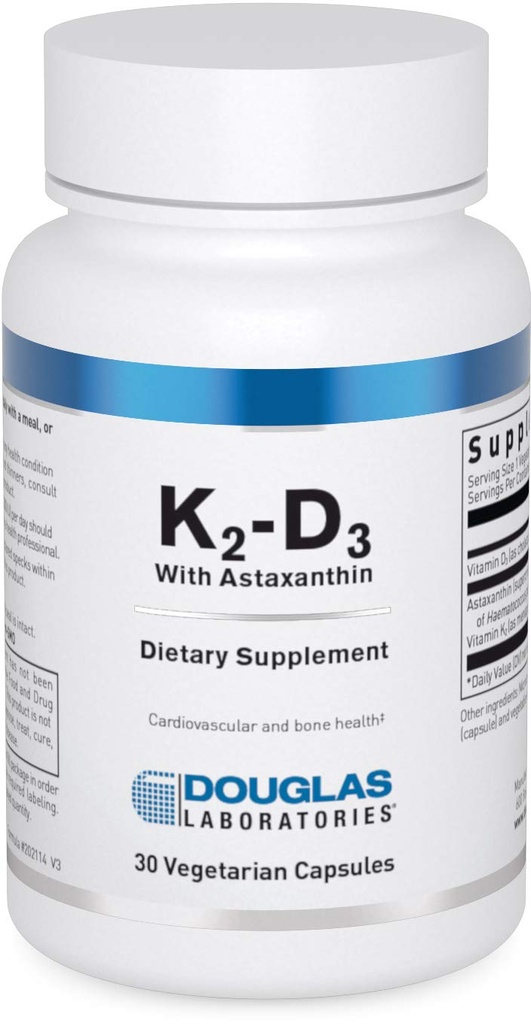 Douglas Laboratories K2-D3 com astaxantina - Apoio antioxidante para ossos, função imune e saúde vascular* - Com menaquinona-7 & D Vitamina - 30 Cápsulas vegetarianas