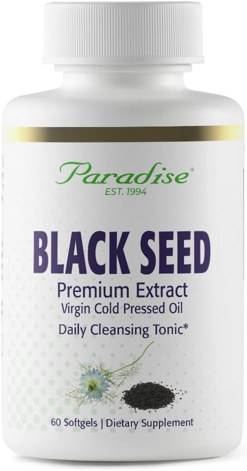 Paradise Black Seed Oil, Rico em antioxidantes, Apoio imunológico, Super Potente, Ultra Pure, Vegan, Não OGM, Glúten livre, 60 Softgels