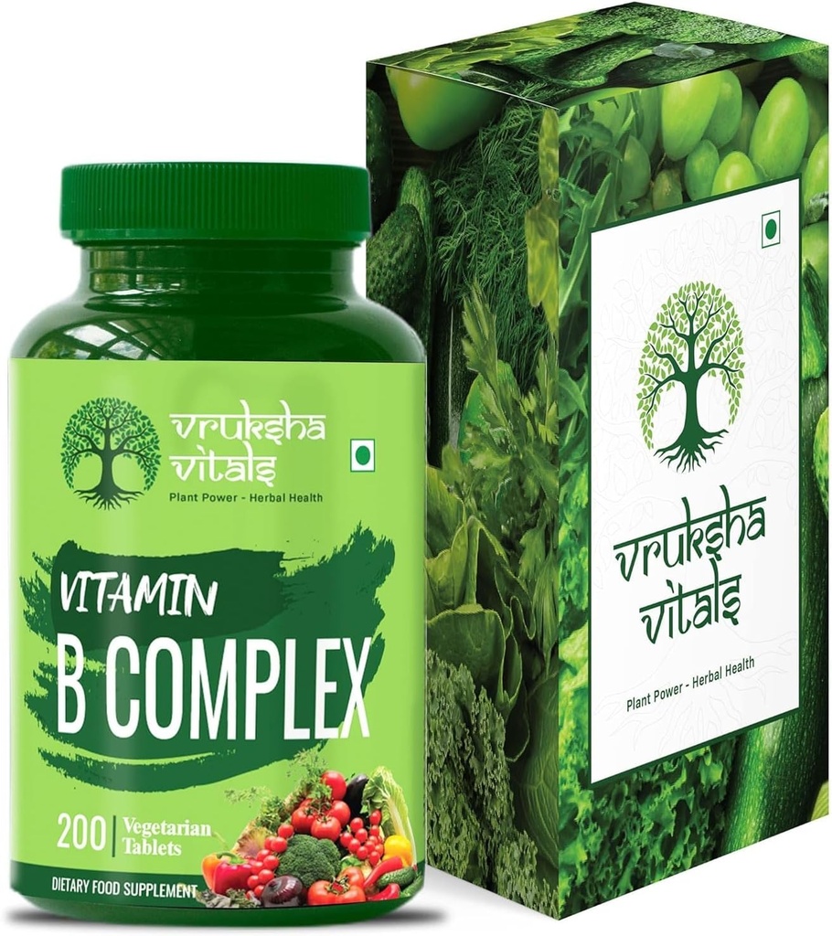 Complexo genérico de Vitamina B 100% RDA - 200 Comprimidos / Cápsulas - Suplemento B Vitaminas (B1, B2, B3, B5, B6, B7, B9, B12), Verde