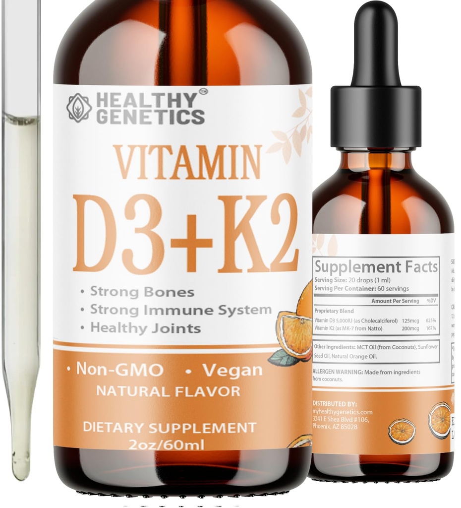 Vitamina Líquida D3 K2 Plus Vitamina K2 MK-7 5000UI Vitamina D Liquid Drops Ossos Imune Saúde do Coração