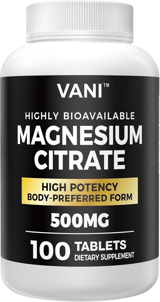 Citrato de magnésio 500MG 100 Comprimidos- Vegan Seguro, Alta Absorção