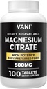Citrato de magnésio 500MG 100 Comprimidos- Vegan Seguro, Alta Absorção