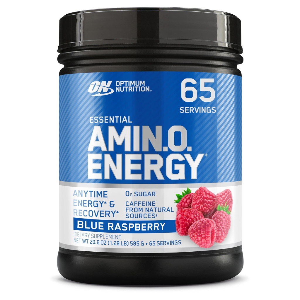 Optimum Nutrition Amino Energy - Pré-treino com chá verde, BCAA, Aminoácidos, Keto Friendly, Extrato de café verde, Pó de energia - Framboesa Azul, 65 Servings (Packaging May Vary)