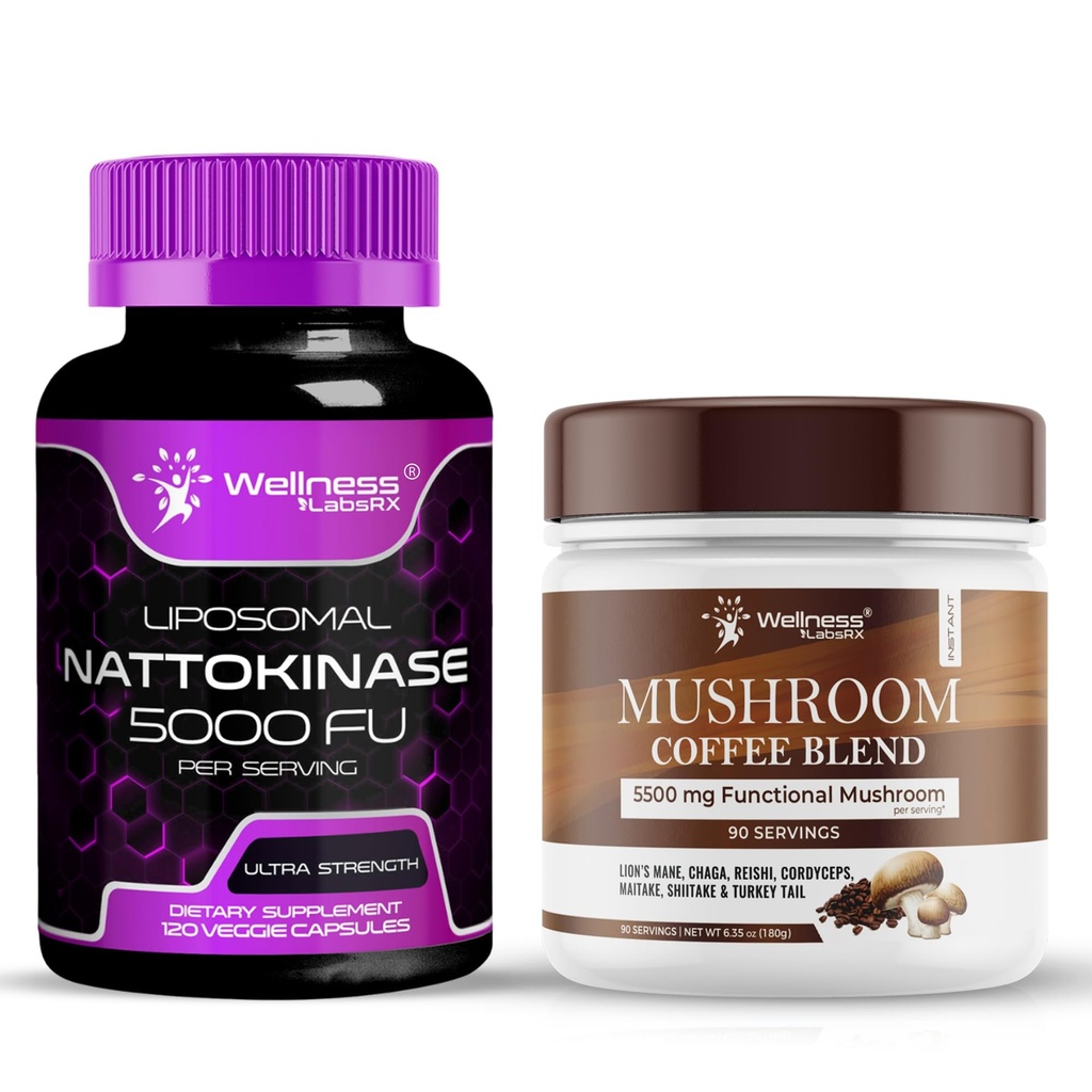 WELLNESS LABSRX Nattokinase Suplemento Cápsulas 5000 FU - Cogumelo mistura de café
