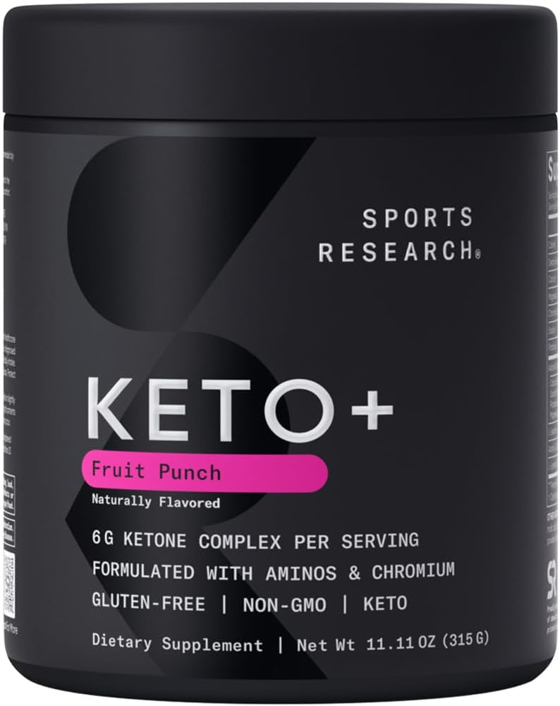 Sports Research Keto Plus Cetonas exógenas com goBHB - 30 Servings Keto Electrolyte Pó para Hidratação, Energia, Foco & Ketosis - Certificado Keto, Vegan Friendly (Fruit Punch)