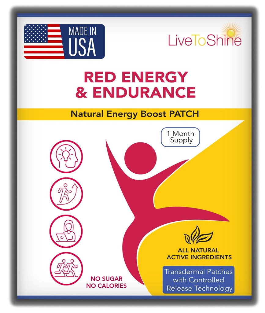 Red Energy & Endurance Patch - Energia Natural - EUA Made - 30 Patches